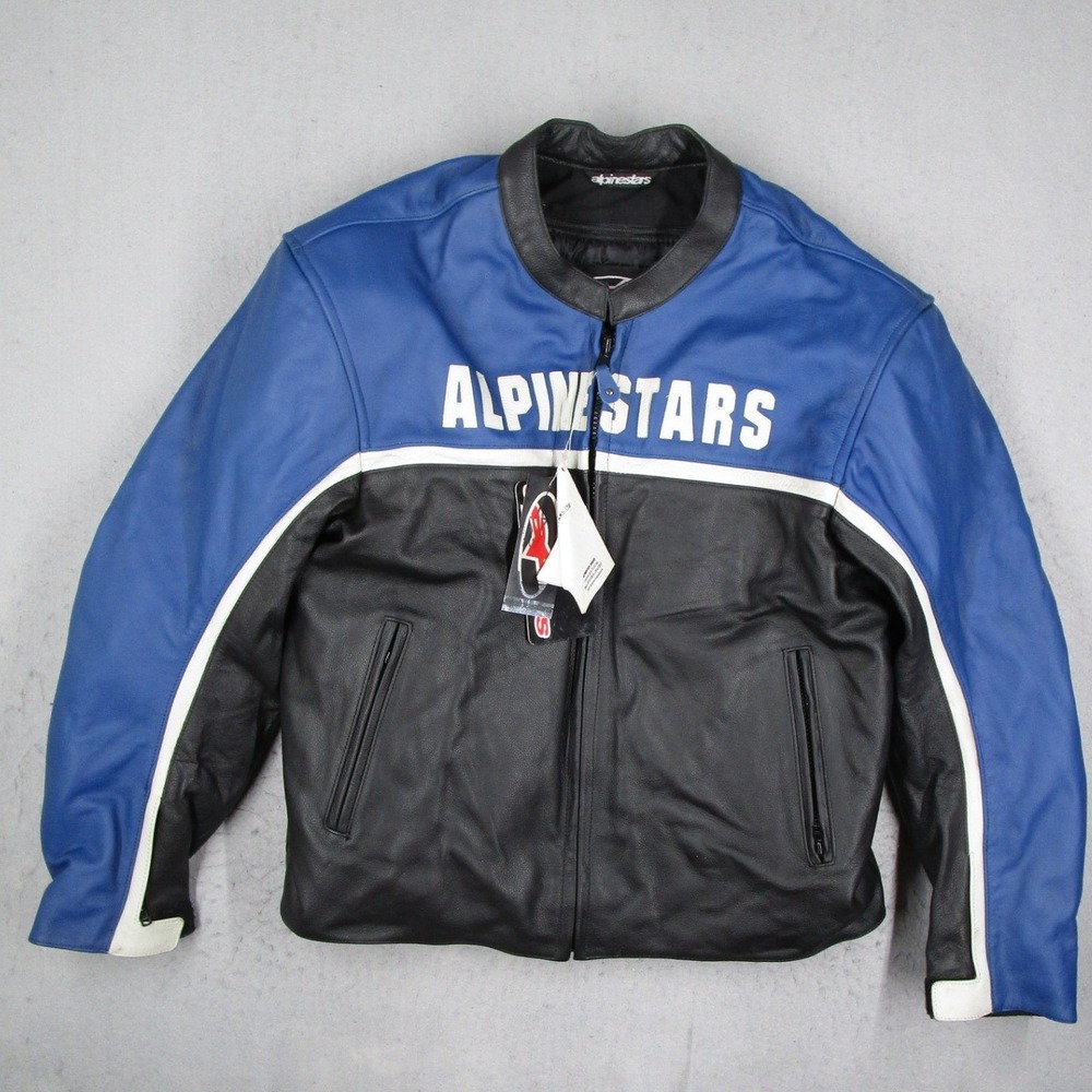 Alpinestars Barcelona Leather Jacket Mens 50 Black Blue Motorcycle 310087